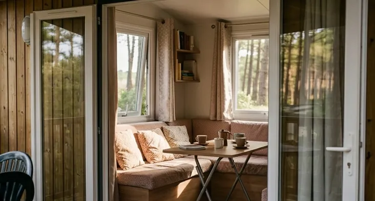 intérieur mobil home en vendée, cosy
